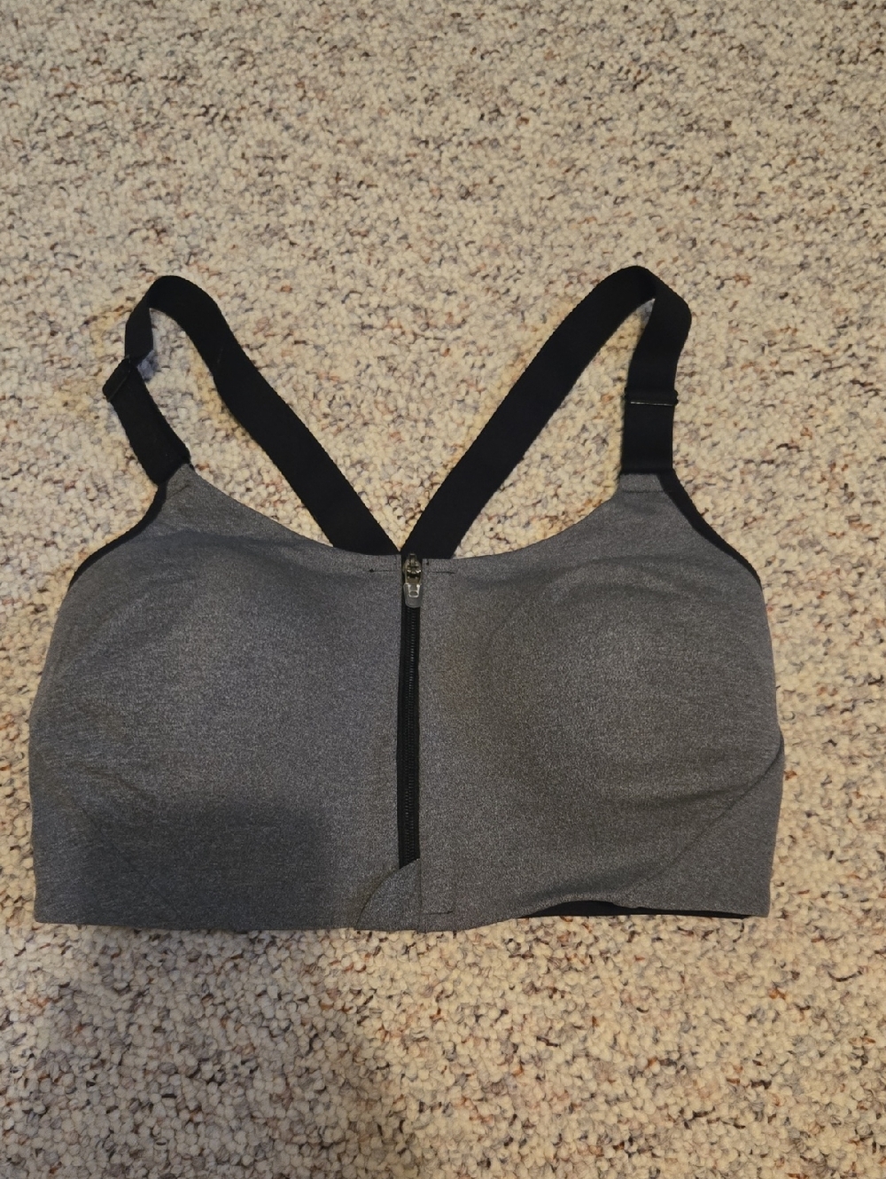 all in motion Gray Front-Zip Sports Bra with Black Straps